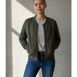 Majestic Filatures Quilted Bomber Jacket in green